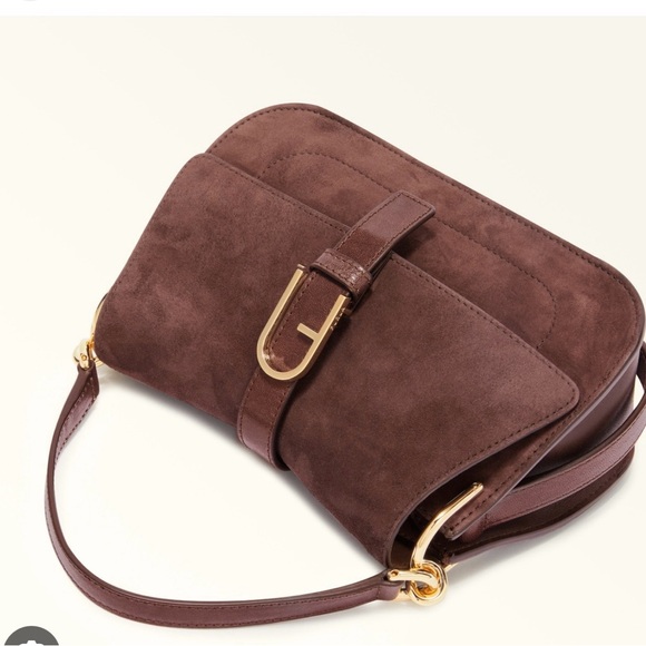 NWT FURLA Made in Italy Flow Tote Bag Crossbody Suede Brown Coach Tory Burch - Picture 3 of 11